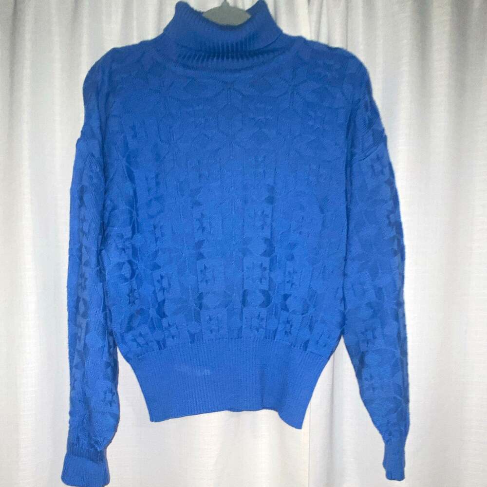 Bogner Women's Blue Knit Wool Turtleneck Long Sleeve Pullover Sweater S